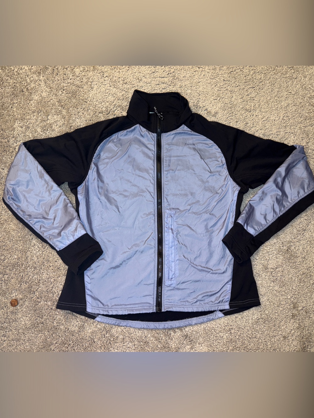 Light Blue & Black Women's Lightweight Zip Shirt Jacket